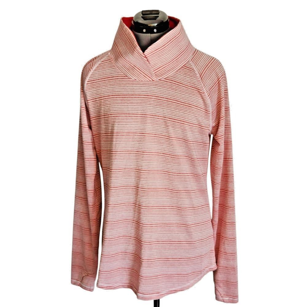Under Armour Womens Red White Striped Funnel Neck Pullover Top Medium